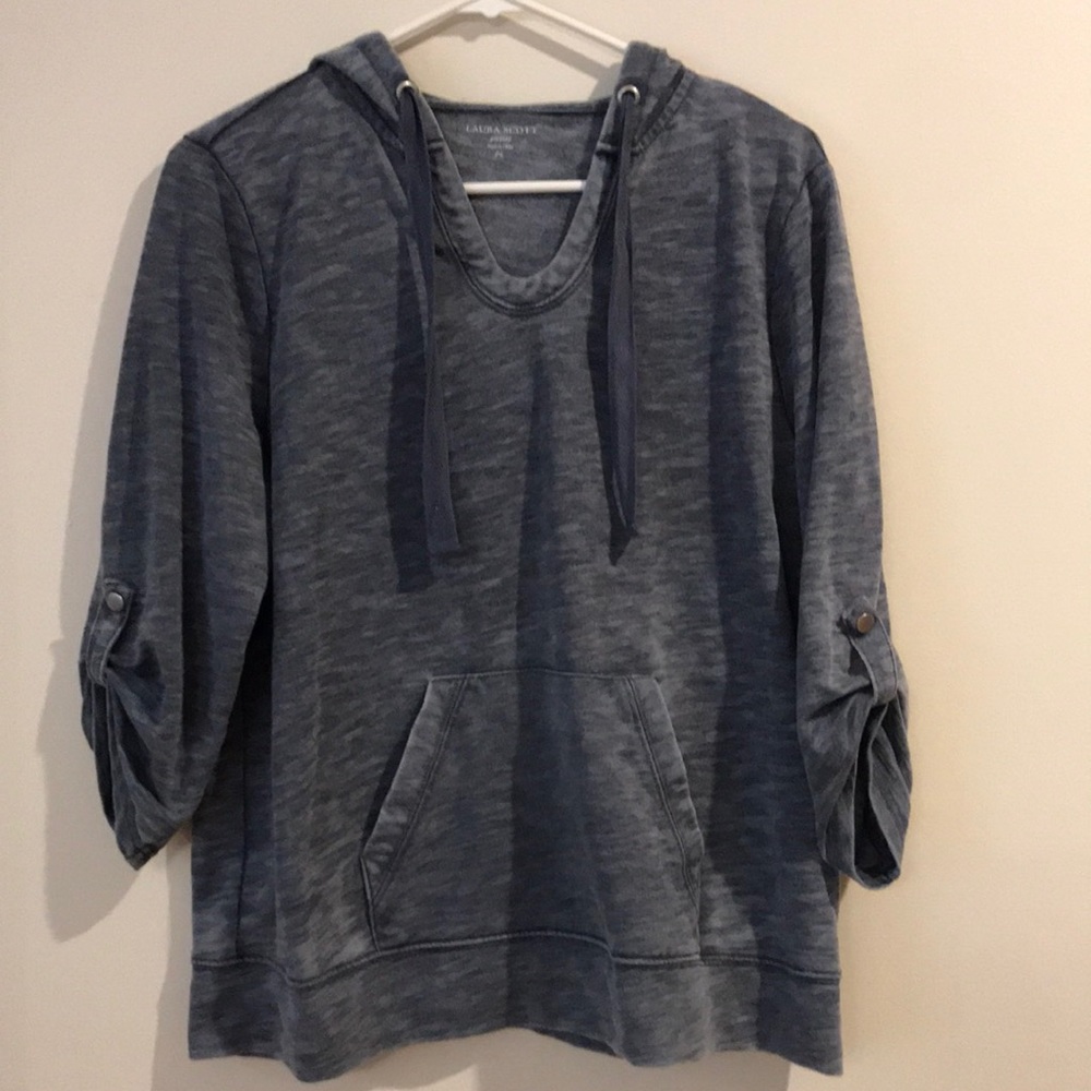 Blue 3/4 Sleeve Hoodie Sweatshirt PL